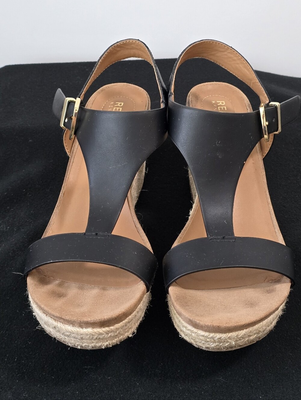 Reaction Kenneth Cole Black Espadrille Wedge Sandals